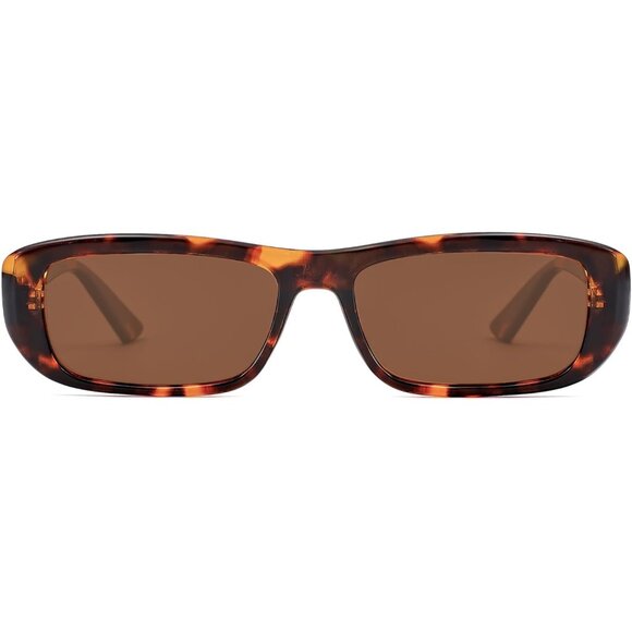 ✨Women Brown Rectangle Polarized Sunglasses Trendy Narrow Frame Sunnies Eyewear